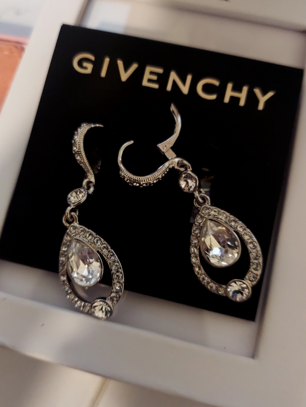 Givenchy Silver Crystal Teardrop Dangle Earrings - Picture 2 of 2